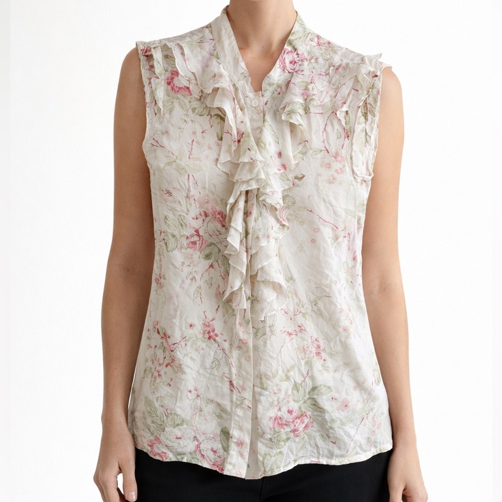 Floral Sleeveless 100% Silk Blouse size 6‎